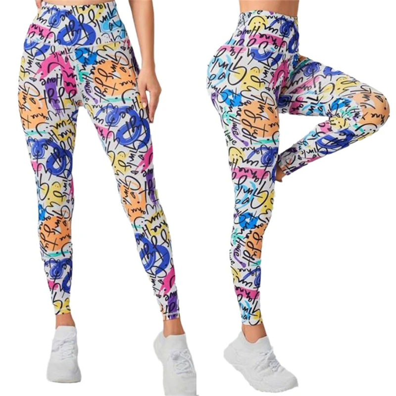 Leggings da donna Push Up pantaloni femminili Sporty Mujer Sexy Graffiti Leggins a vita alta stampa Yoga Scrunch Butt leggings donna per palestra