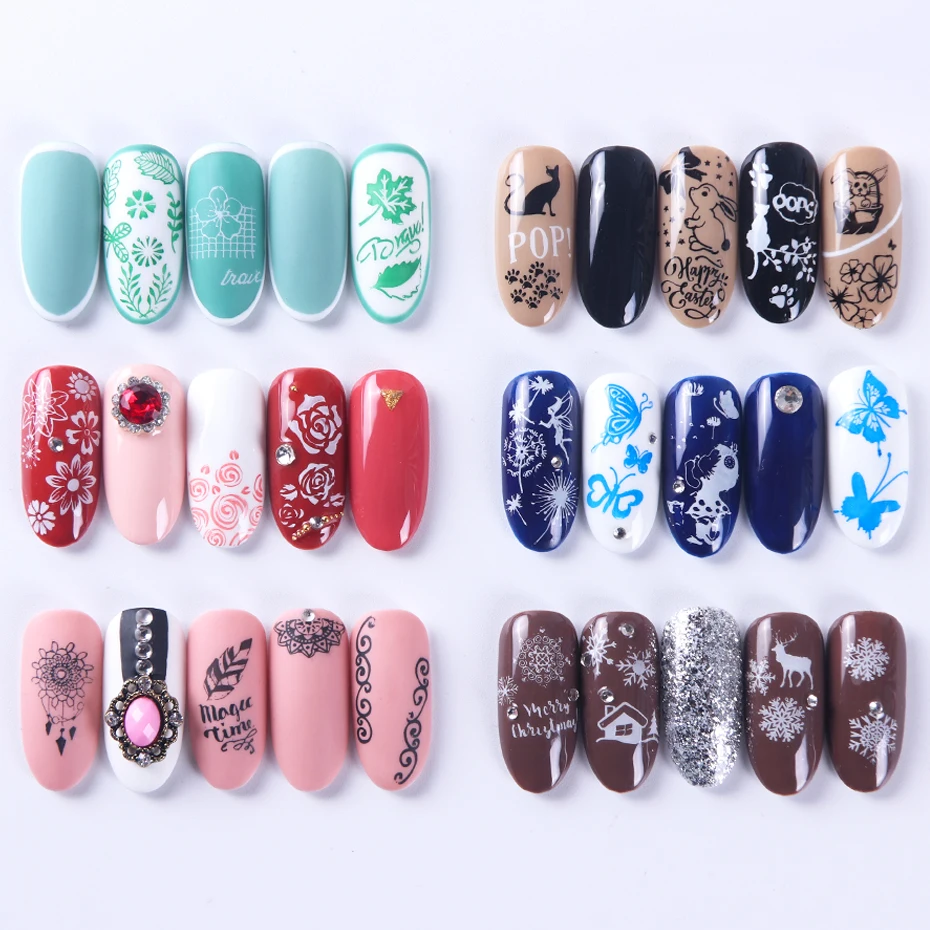 Nail Art Stamping Plate Set Double Sides Stamper Pen Image Stencil For Nail Polish Printing Template Manicure Tool BESTZN01-12-1