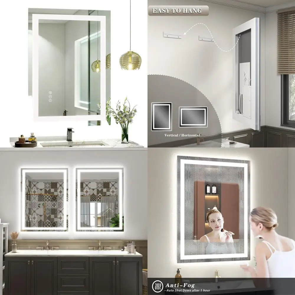 

Dimmable 26x32 LED Mirror with Front and Back Lighting, Anti-Fog, Shatterproof, ETL Listed