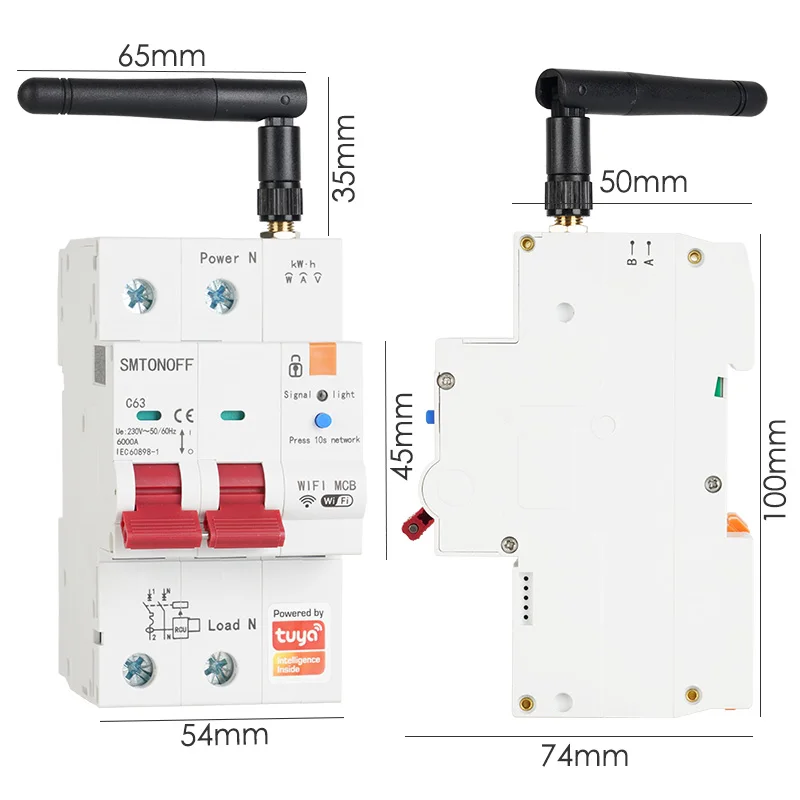 Tuya Smart WiFi RS485 2p RCBO Breaker Prepaid Meter Timer Switch Voltage Current Protector Voice Control Alexa Google Alice