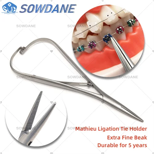 Mathieu de ortodoncia Dental, anillo de ligadura de colocación elástica, soporte de corbata, herramienta de laboratorio Dental de pico Extra fino de 14cm