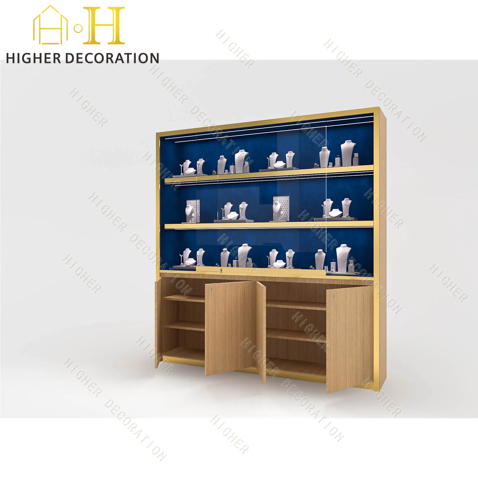 Gabinete de joyería moderno personalizado para joyería con iluminación LED con almacenamiento para escaparate de joyería