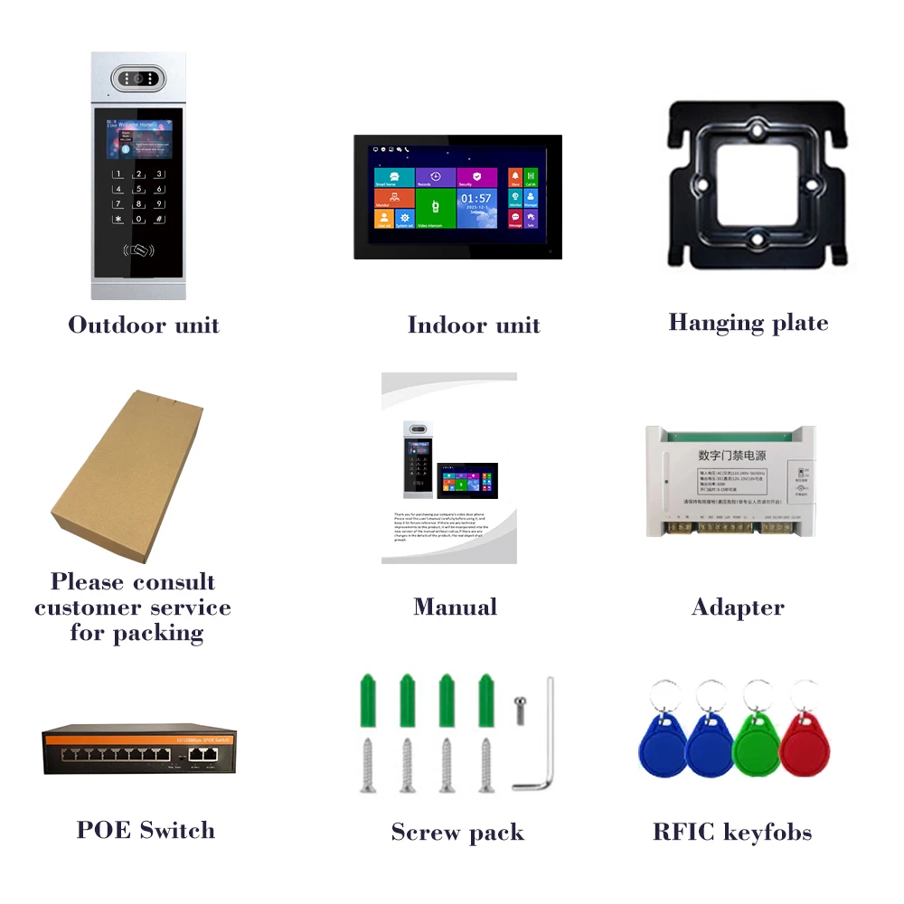 얼굴 인식 IP 비디오 인터콤, 2개 아파트용 유선 비디오 도어폰 시스템