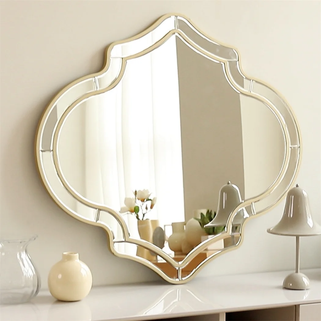 LUVODI Irregular Silver Wall Decor Mirror Golden Rim Entryway Fireplace Hanging Mirror