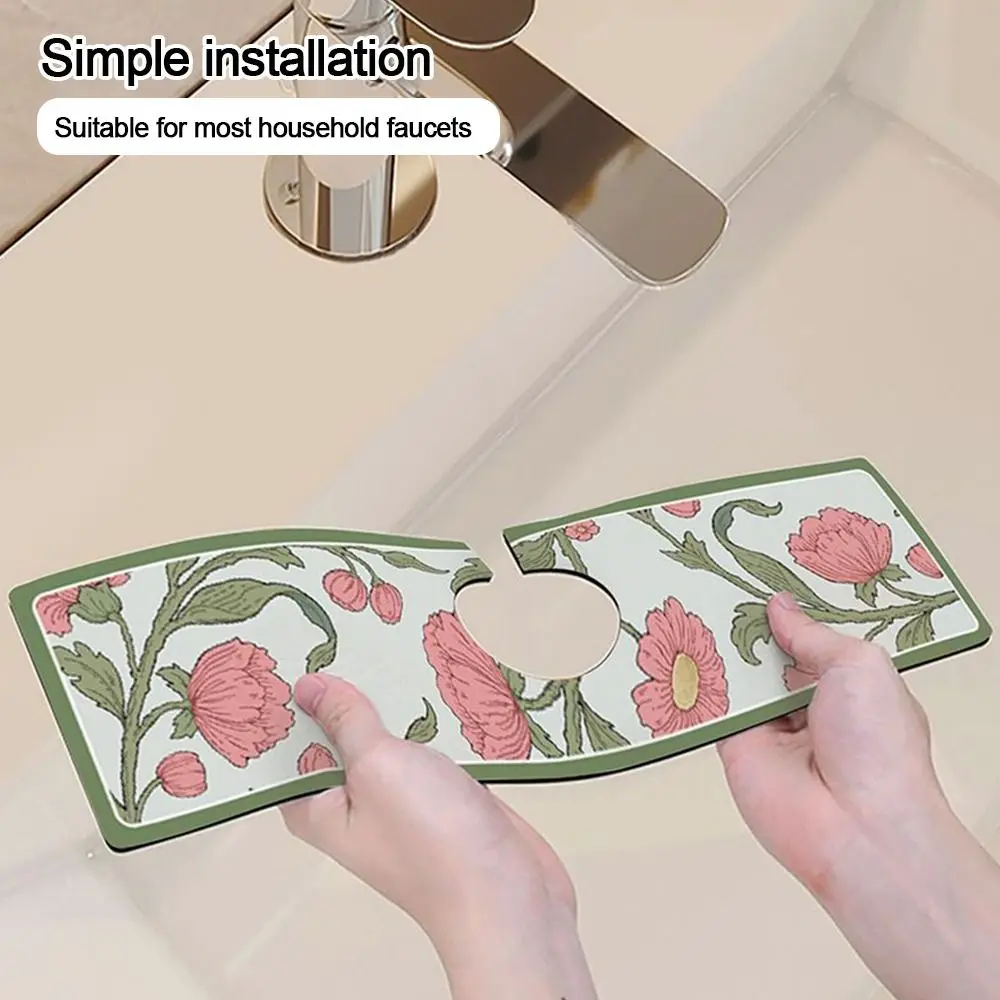 1Pcs Diatom Mud Faucet Mat Water Ripples Kitchen Bathroom Drainage Pad Wash Basin Large Sink Splash Pad Countertop Protector