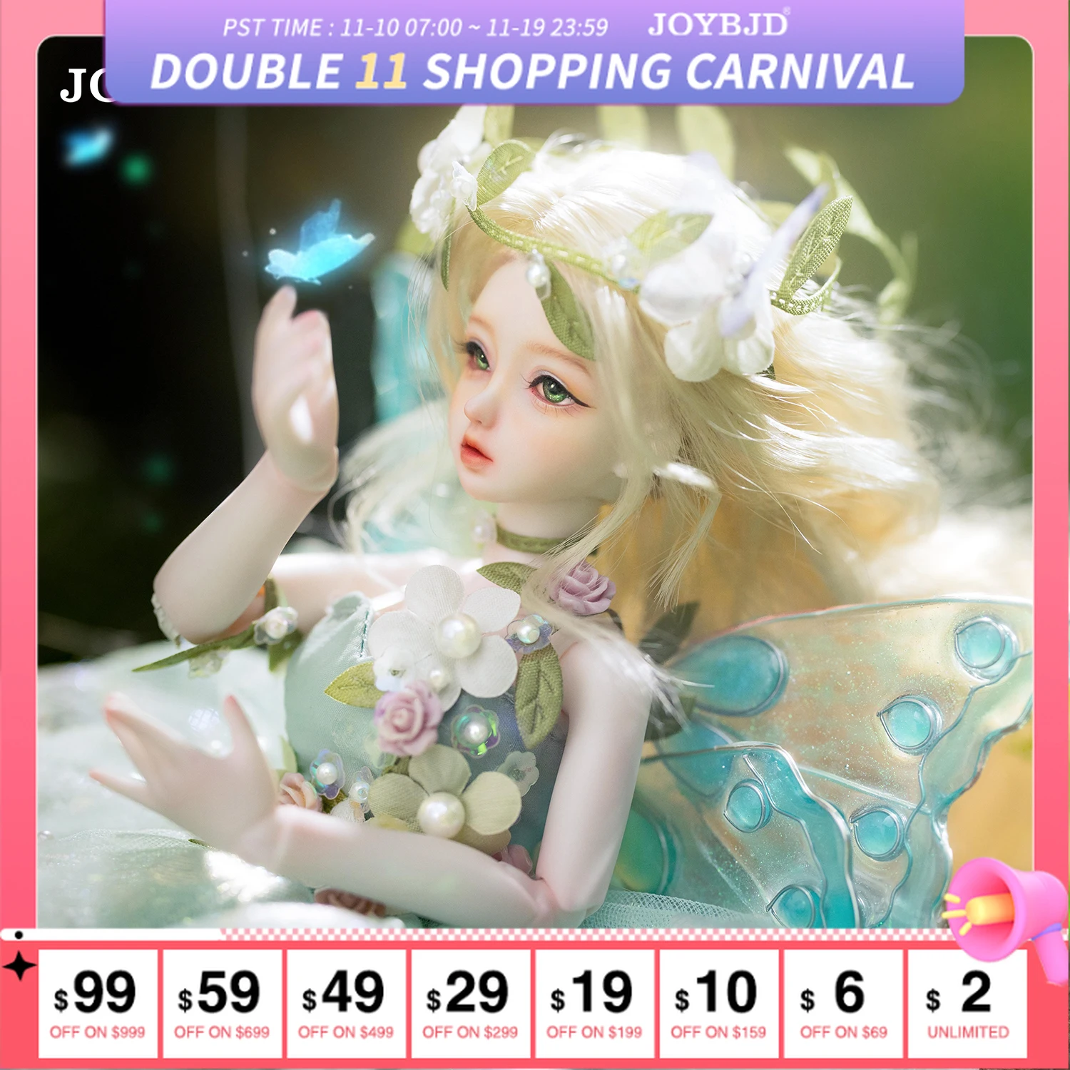 

Фэнтезийный ангел Bjd 1/6, светлячок B, полный набор с крыльями, лесная зеленая спрайт, зачарованная лесная кукла из смолы с шарнирным шарниром