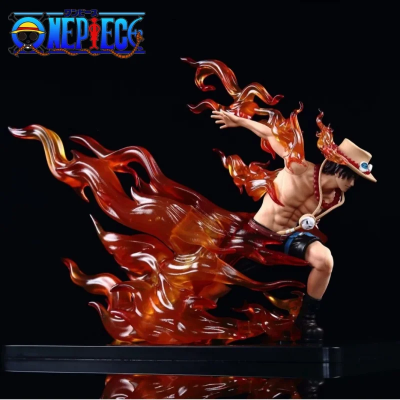 

27cm One Piece Anime Figure Gk Sculpture Flame Ace Drift Scene Black Base Statue Model Desktop Decoration Box Handmade Toy Gift