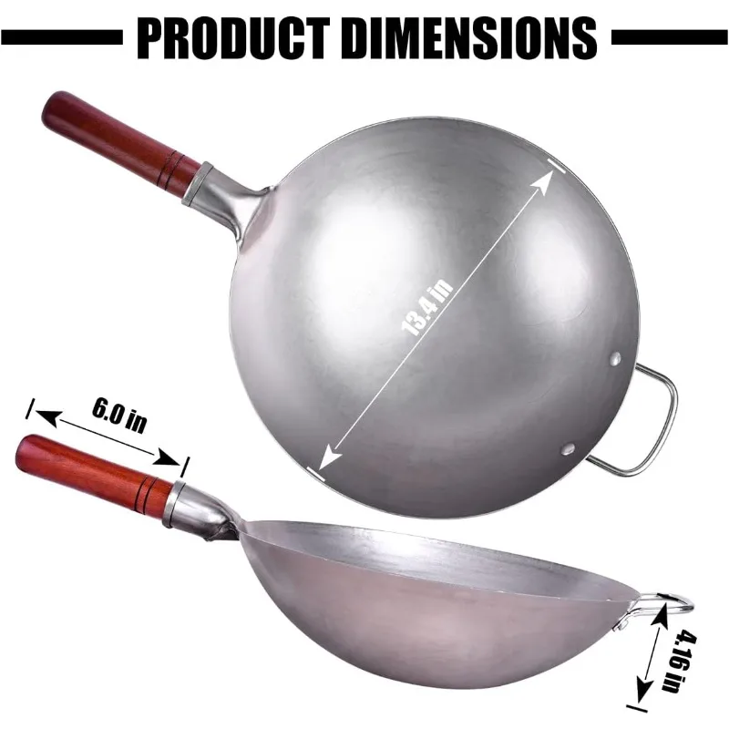 Carbon Steel Wok Traditional Hand Hammered Wok - 13.4