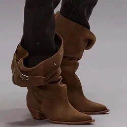 Designer Women High Boots Pointed Toe Suede Knee High Shoes Woman Trend Zip Western Snow Boots New Pumps Winter Mujer Goth Botas