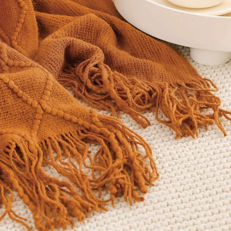 Nordic Solid Casual Blankets Throws Soft Comfortable Knitted Shawl Sofa Blanket Bed End Cover Travel Hotel Decorative Bedspread - Image 4