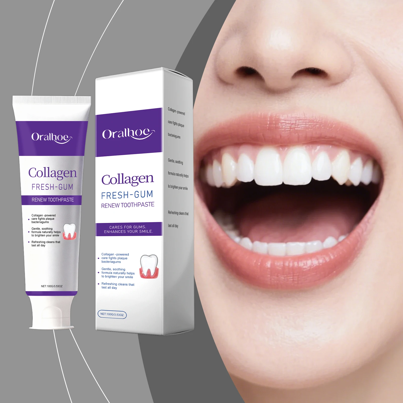 

Daily Dental Care Collagen Purple Toothpaste Cleans Teeth Brightens Freshens Breath Strengthens Enamel Prevents Cavities