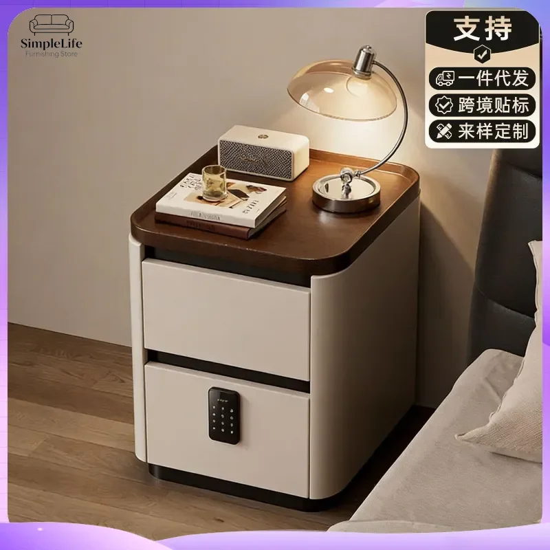 Smart Bedside Table with Password Lock Integrated Storage Cabinet Narrow Small Side Table for Bedroom Modern Nightstand with
