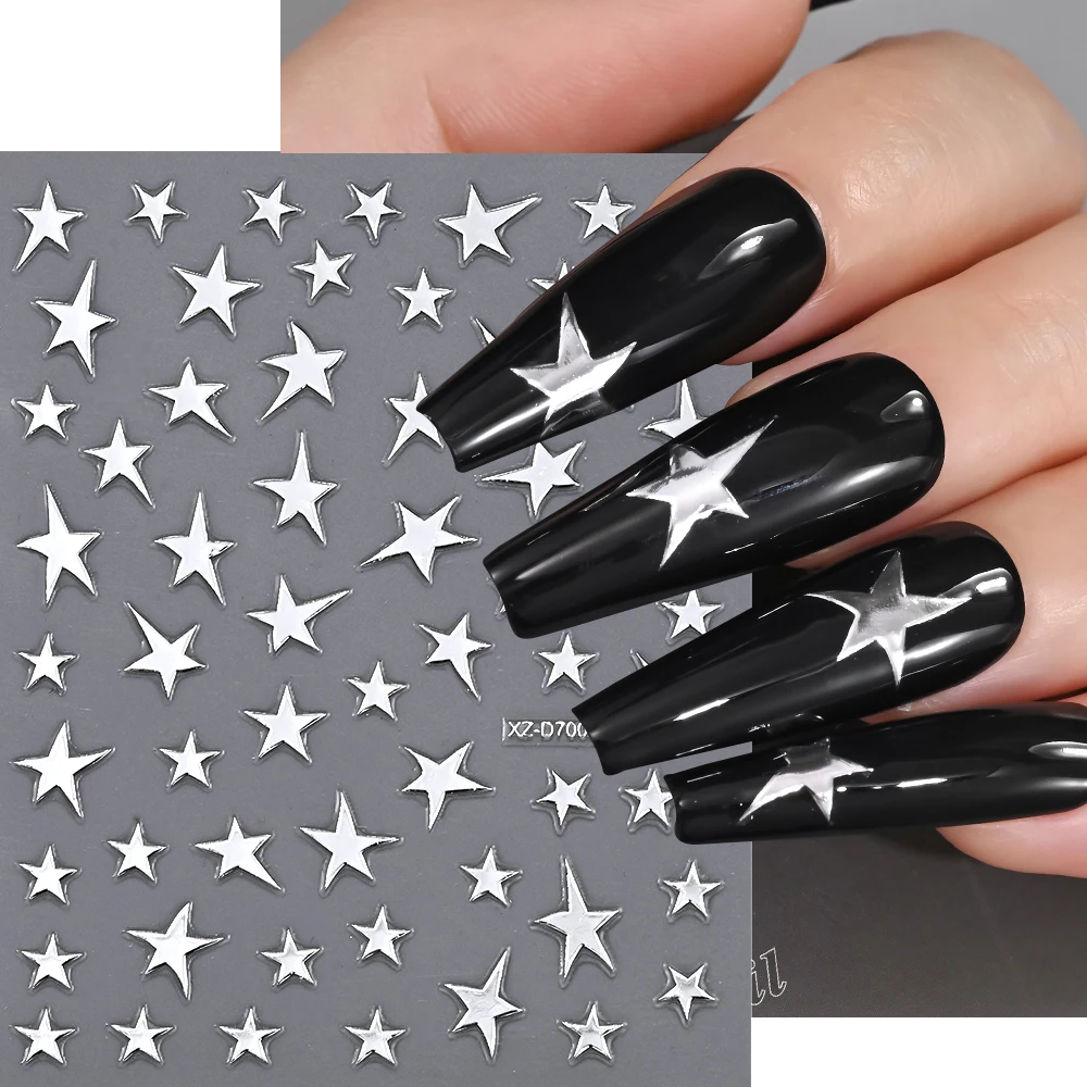 12개/세트 크리스마스 3D 메탈릭 실버/골드 네일 스티커 나비, 불꽃, 하트, 달, 뱀 실버 네일 데칼 Y2K 실버 슬라이더&*