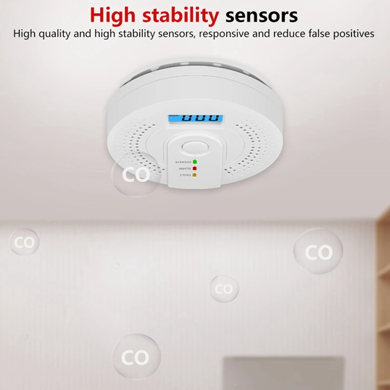 Detector de monóxido de carbono portátil para el hogar, alarma de CO con baterías no incluidas, UL2034