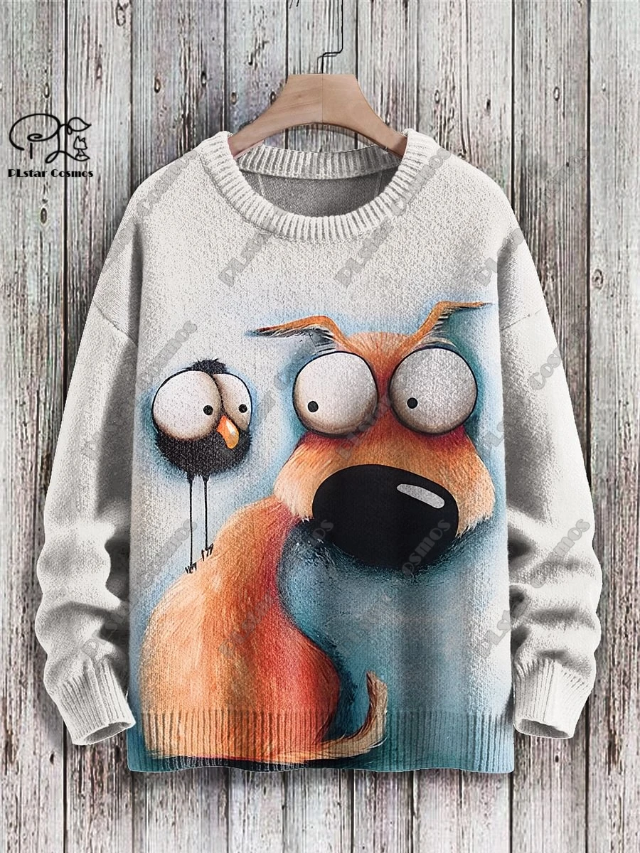 PLstar Cosmos New 3D Printed Animal Series Cute Funny Puppy Pattern Ugly Sweater Winter Street Casual Unisex G-2