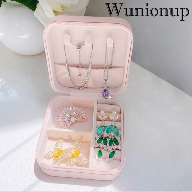 Wunionup portátil mini jóias caso de viagem couro do plutônio organizador caixa titular armazenamento jóias para meninas das mulheres brinco, colar
