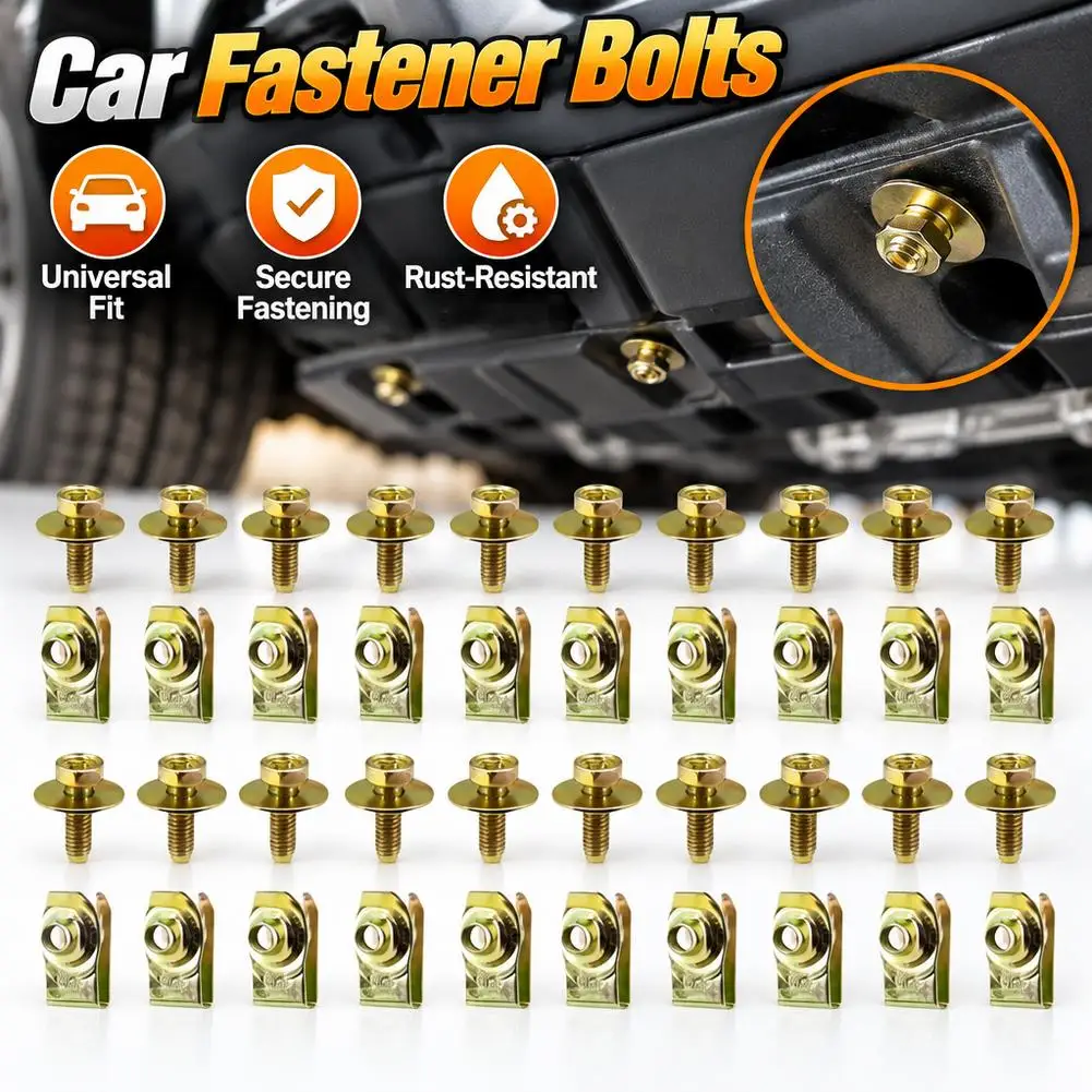 Universal M6 Car Body Bolts U-Nut Clips Engine Undertray Bumper Fender Splash Shield Guard Rivet Screw Fasteners Set