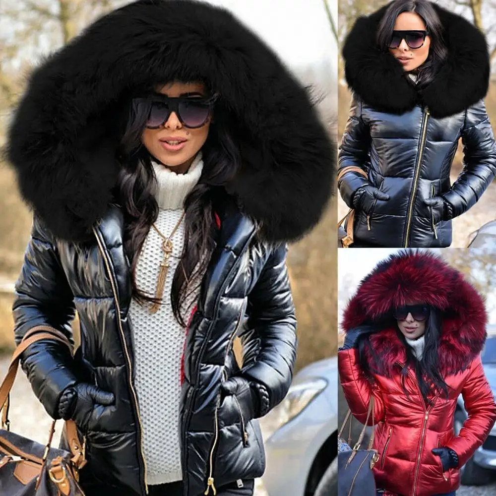 Coat Winter Warm Zipper Women Autumn Faux Fur Hood Down Outdoor Parka Outerwear