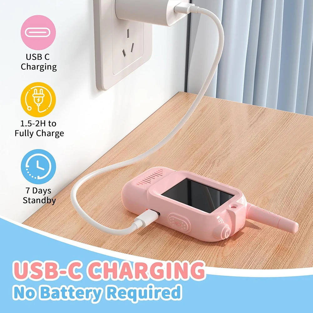 Walkie Talkie Giocattoli per bambini Confezione da 2 videocitofoni ricaricabili portatili Divertenti piccoli studenti Giocattoli per compleanno Regalo di Natale