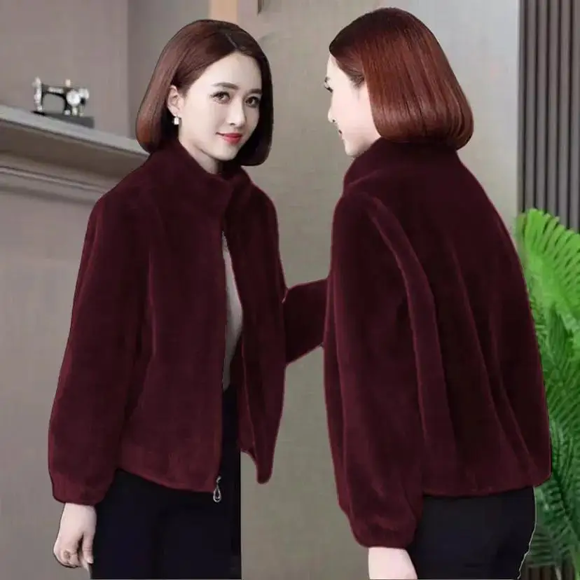 Jonge moeder wintermode imitatiebontjas dames leder en bont imitatie nerts veelzijdige top 2024 nieuw rits sluiting