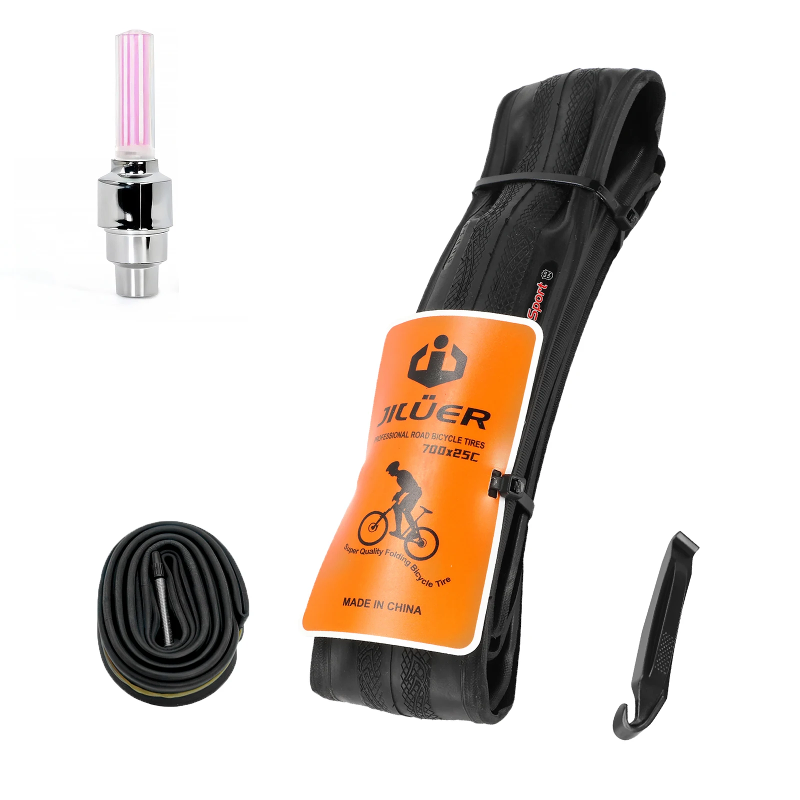 700C Road Bike Tire Combination with LED Luminous Bicycle Valve Cap Lights Perfectly with 700x25c Road Bikes/Bike Accessories