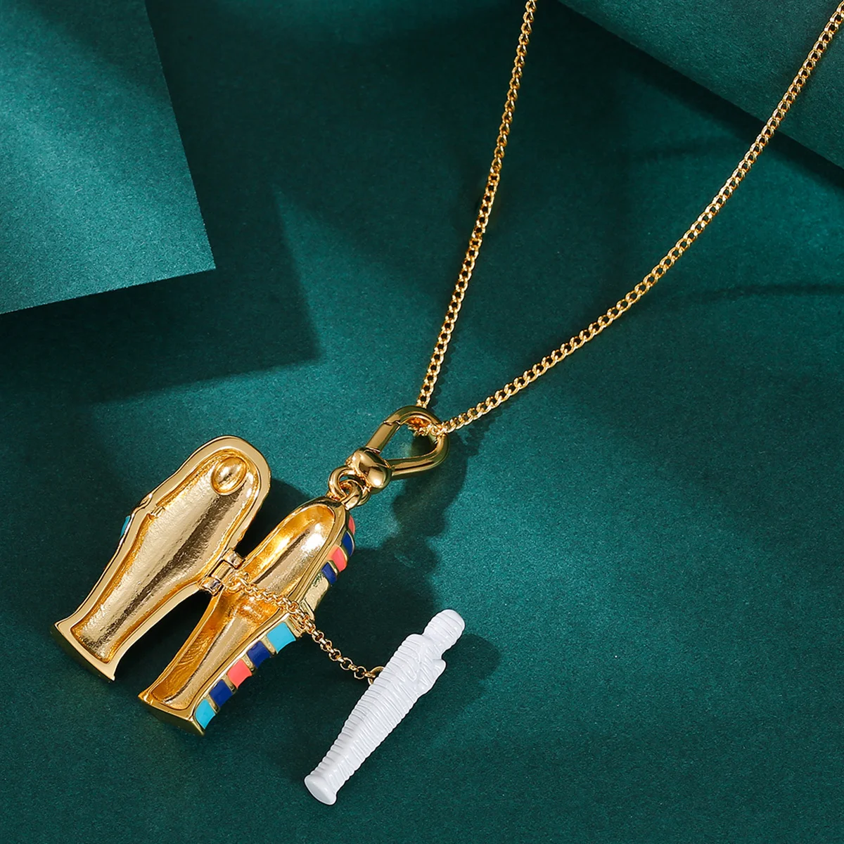 1Pc Exquisite Enamel Glaze Openable Egyptian Pharaoh Pendant Necklace Jewelry Women's High-End Mummy Keychain Decor Gift