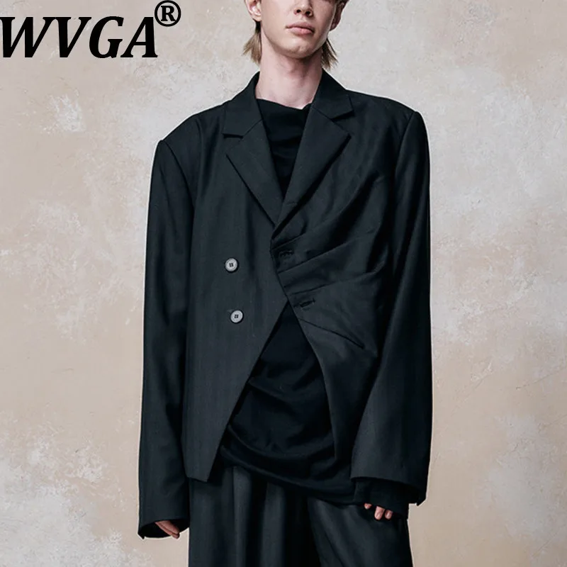 WVGA Spring Autumn New Man Tide Short Lapel Wool Blend Pleated Trendy Padded Shoulder Blazer Niche Chic Casual Jakcet Ins W21538