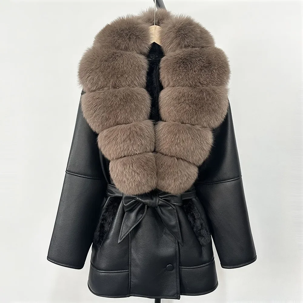 

Reality Fur Coat Large Natural Fox Fur Coat 2025 New Women Thick Warm Retro Lamb Fur Jacket Belt Winter Female Parkas Outwear