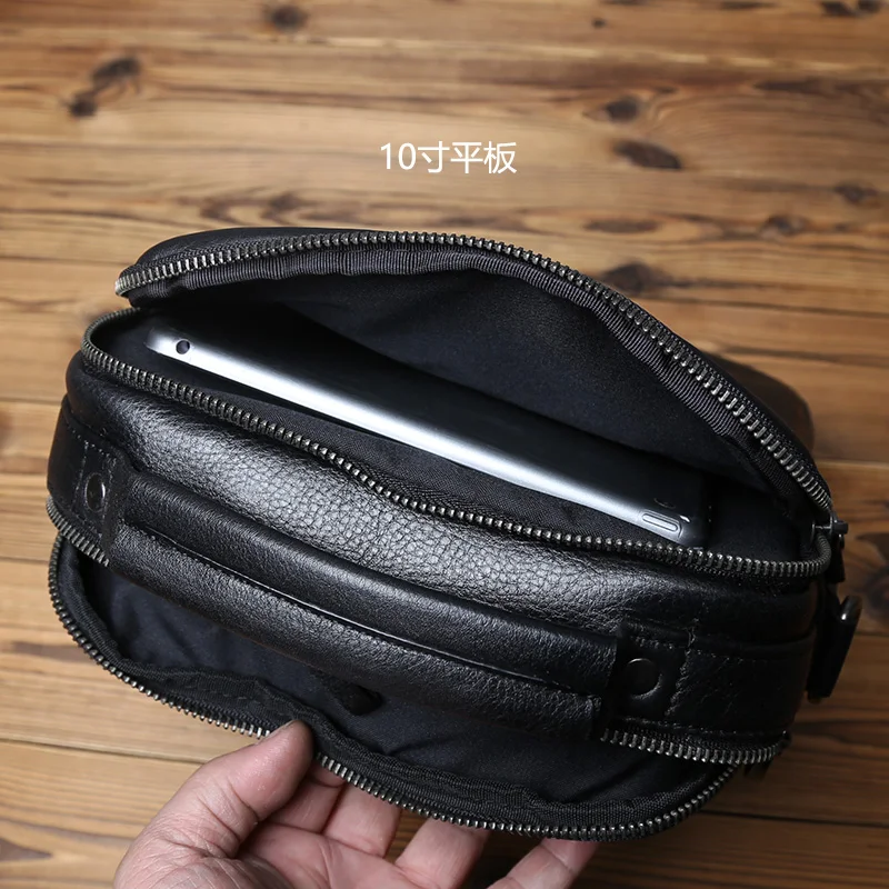 NZPJ Leder Herren Umhängetasche Natürliches Rindsleder Lässige Umhängetasche Business Fashion Kleiner Rucksack Geeignet für 10-Zoll-IPad – Detail 19