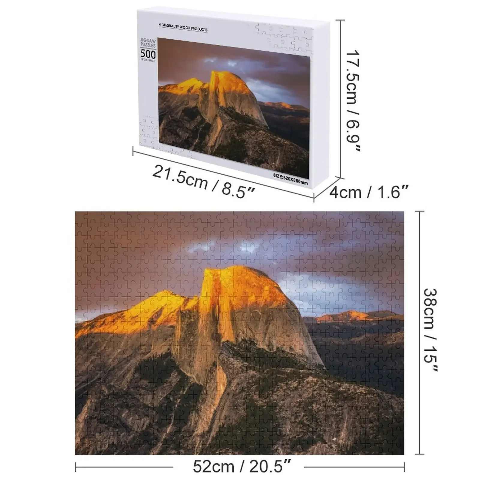 Lumière du soleil sur demi-dôme - Parc national de Yosemite au coucher du soleil en Californie Puzzle Iq Puzzle en bois pour adultes Puzzle