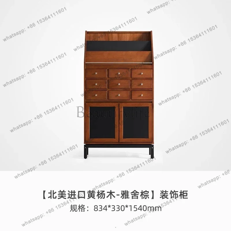 QRetro Side Cabinet Solid Wood Medieval Dougui Decorative Cabinet Magazine Storage Small Apartment Multi-functional Locker