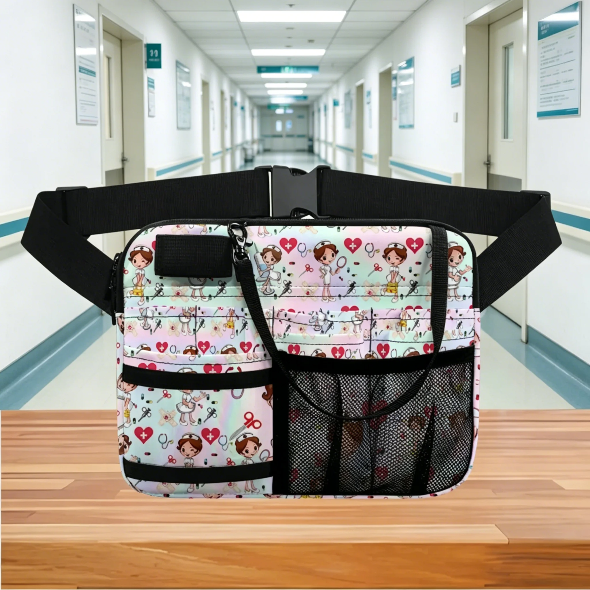 cute-cartoon-nurse-waist-pack-medical-print-utility-fanny-pack-for-nurses-doctors-healthcare-workers-nursing-students