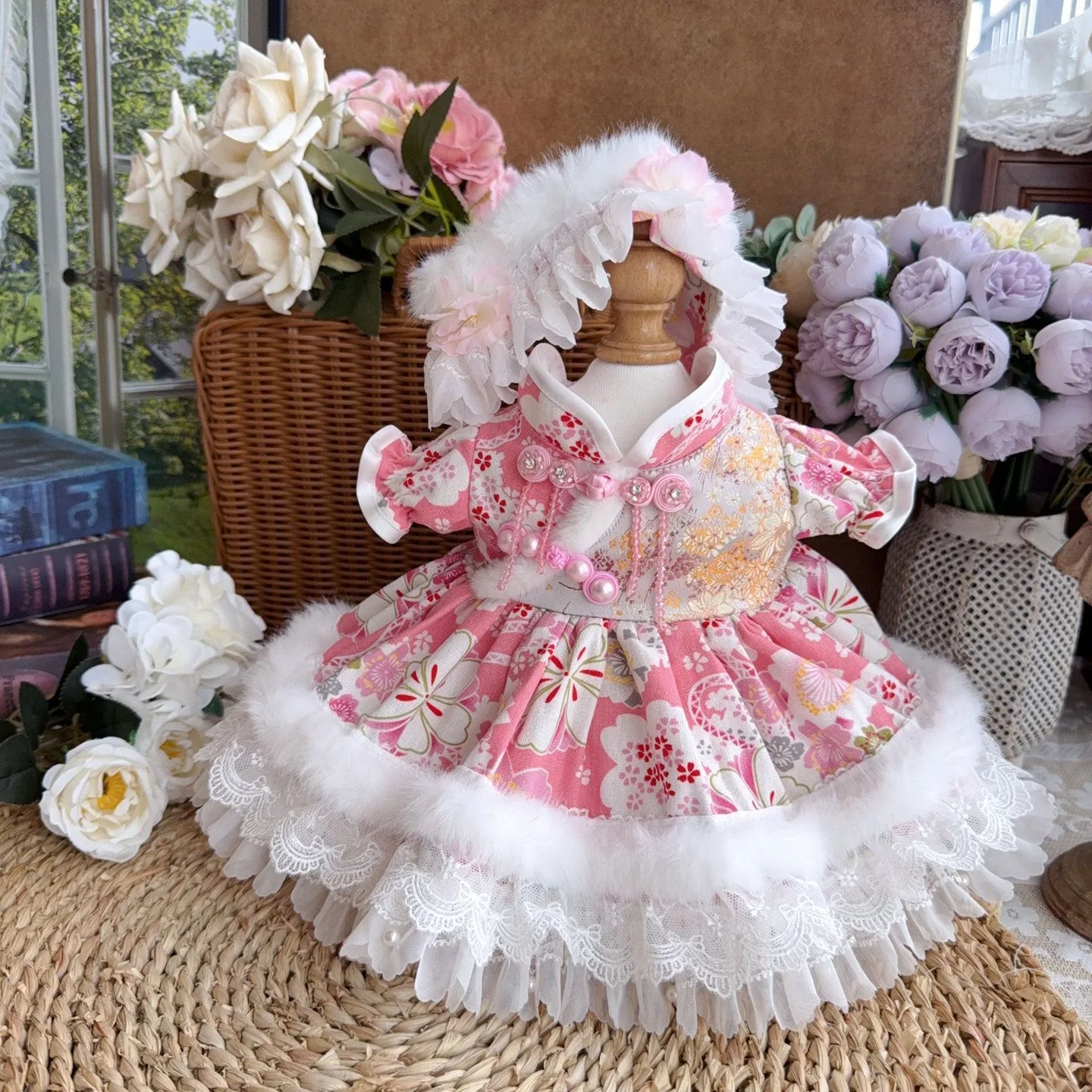 50-55cm reborn doll clothes white doll dress “Winter Snow Plum  Blossoms”, 20cm 40cm 10cm cotton doll clothes free shipping