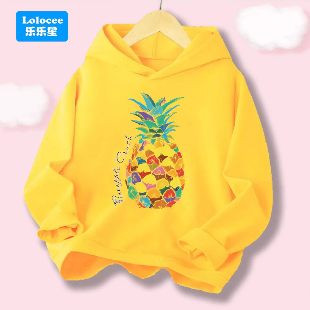 

Spring Autumn Colorful Pineapple Fruit Printed Children's Long-sleeved Hoodies Girls' Fashion Hooded Sweatshirt Students Top BL1