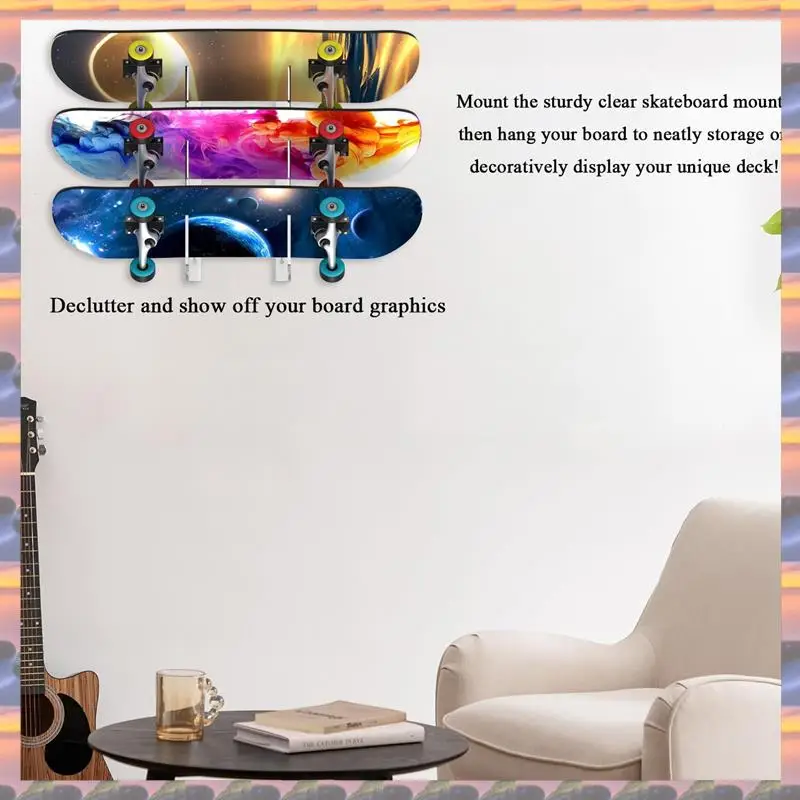 

ABML 1 Pair Skateboard Display Rack Acrylic Wall Stand Fixed Mount Indoor Floating Skateboard Storage Bracket Wall Holder, Durab