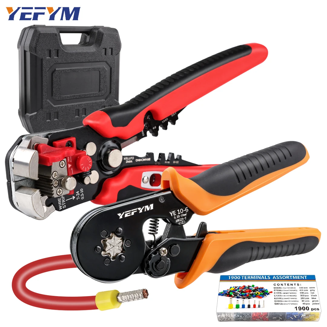 Crimping Pliers Set Ferrule Pin Terminal Connectors YE 10-6 Mini Adjustable Ratchet Electricians Hexagonal YEFYM Tools