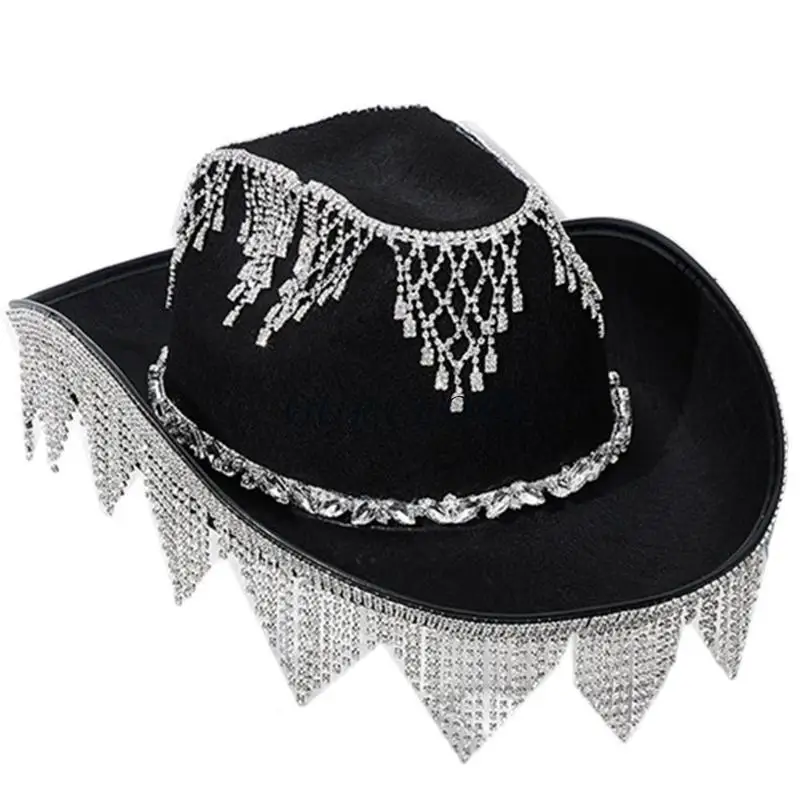 

Vacation Cowboy Hats Shimmering Tassels Hand Beading Diamond for Club Carnivals Y1AC