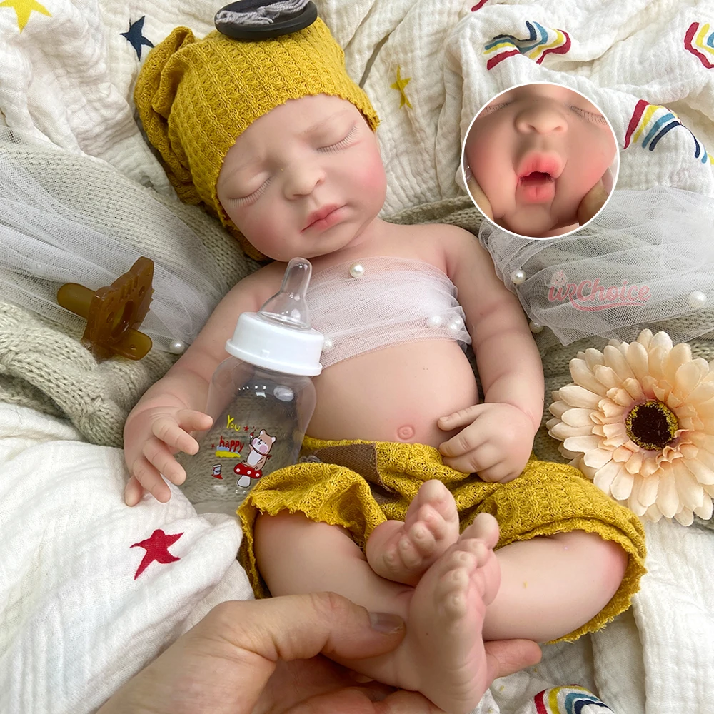 Boneca renascida de silicone de boca aberta macia completa acolhedora 44cm Modelo de arte do bebê artesanal Textura realista para design artístico