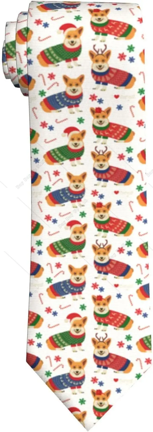 Corgi Cute Animal Christmas Tile Pattern Mens Novelty Necktie Ties Funny Neckties Fashion Neck Ties Ties for Men