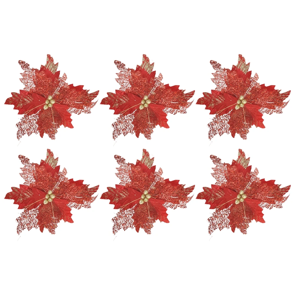 

6 Flannel Christmas Tree Picks with Glitter Detail for Holiday Decorating Suitable for Trees Wreaths and Craft Projects