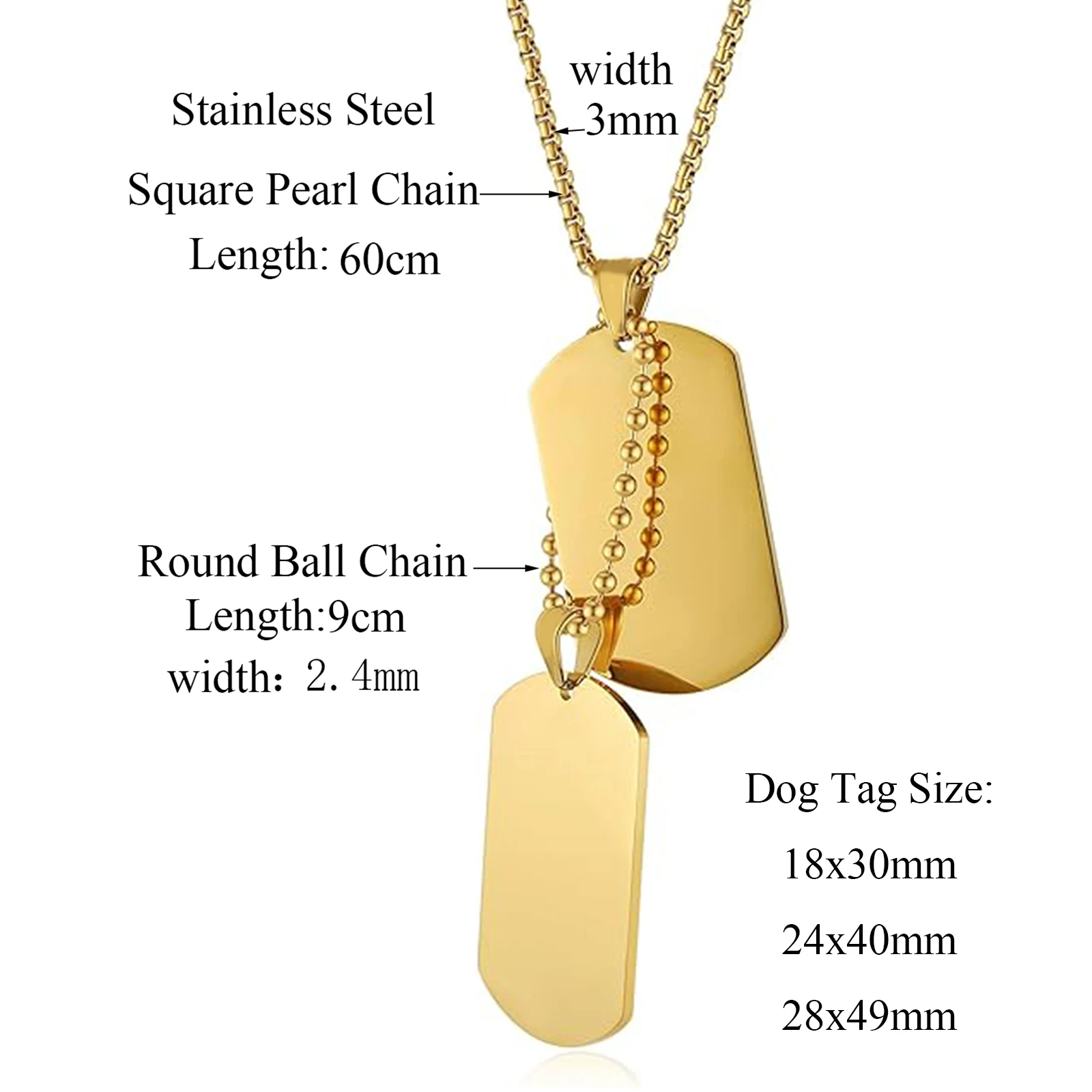 Personalized Men\'s Rectangular Double Dog Tag Stainless Steel Military Id Tag Pendant Titanium Steel Necklace Army Male Jewelry