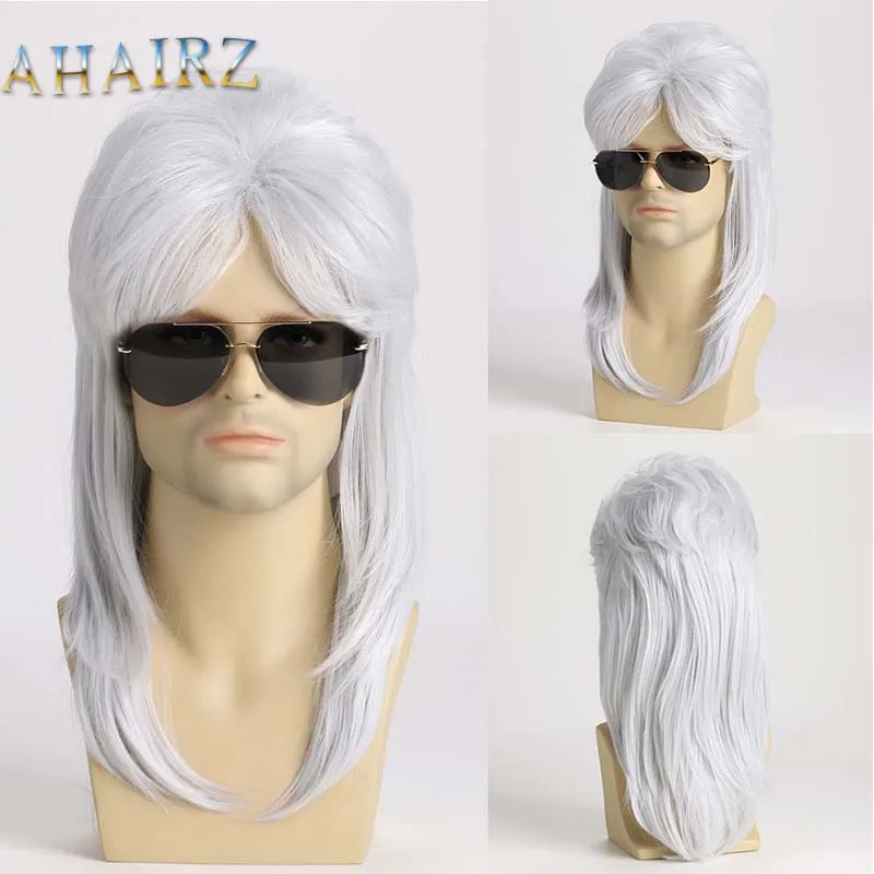 

Men Long Straight Synthetic Wigs for Men's Cosplay Wig Mixed Male Curly Hair Heat Resistant Vintage Rock Show Wig Actor Props