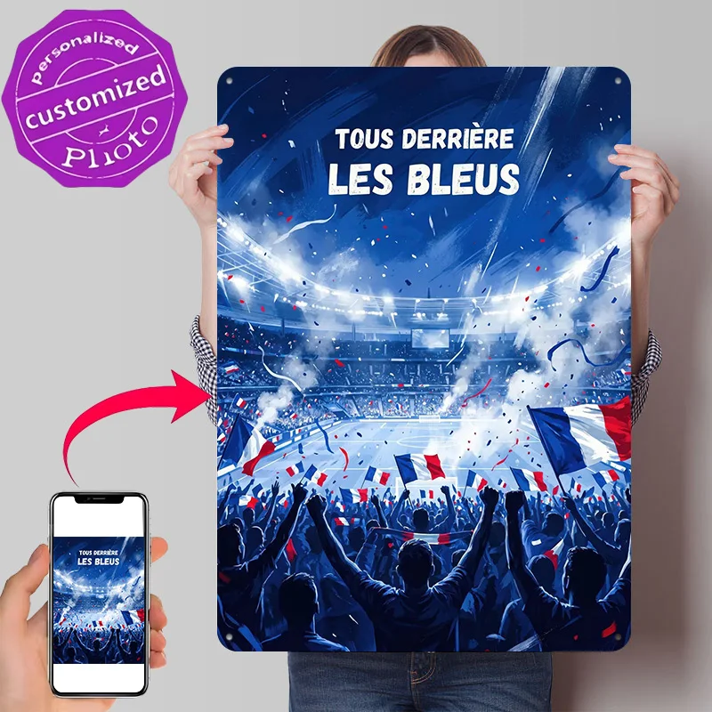 French Fans Cheer At Stadium Personalized 3D Textured Metal Poster Wall Art Tinplate Sign for Wand Deko Office Decor Room Home