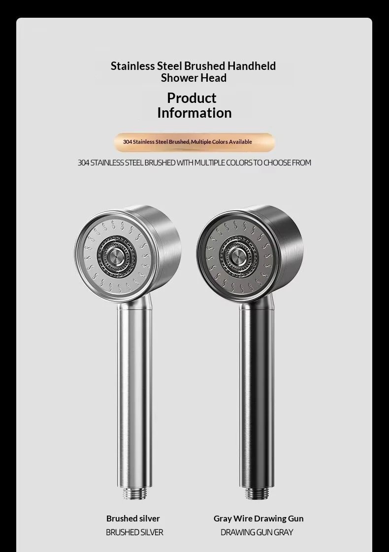 304 Stainless Steel High Pressure Filter Shower Head 3-Speed Large Flow Showerhead Shatter-Resistant Detachable for Bathroom