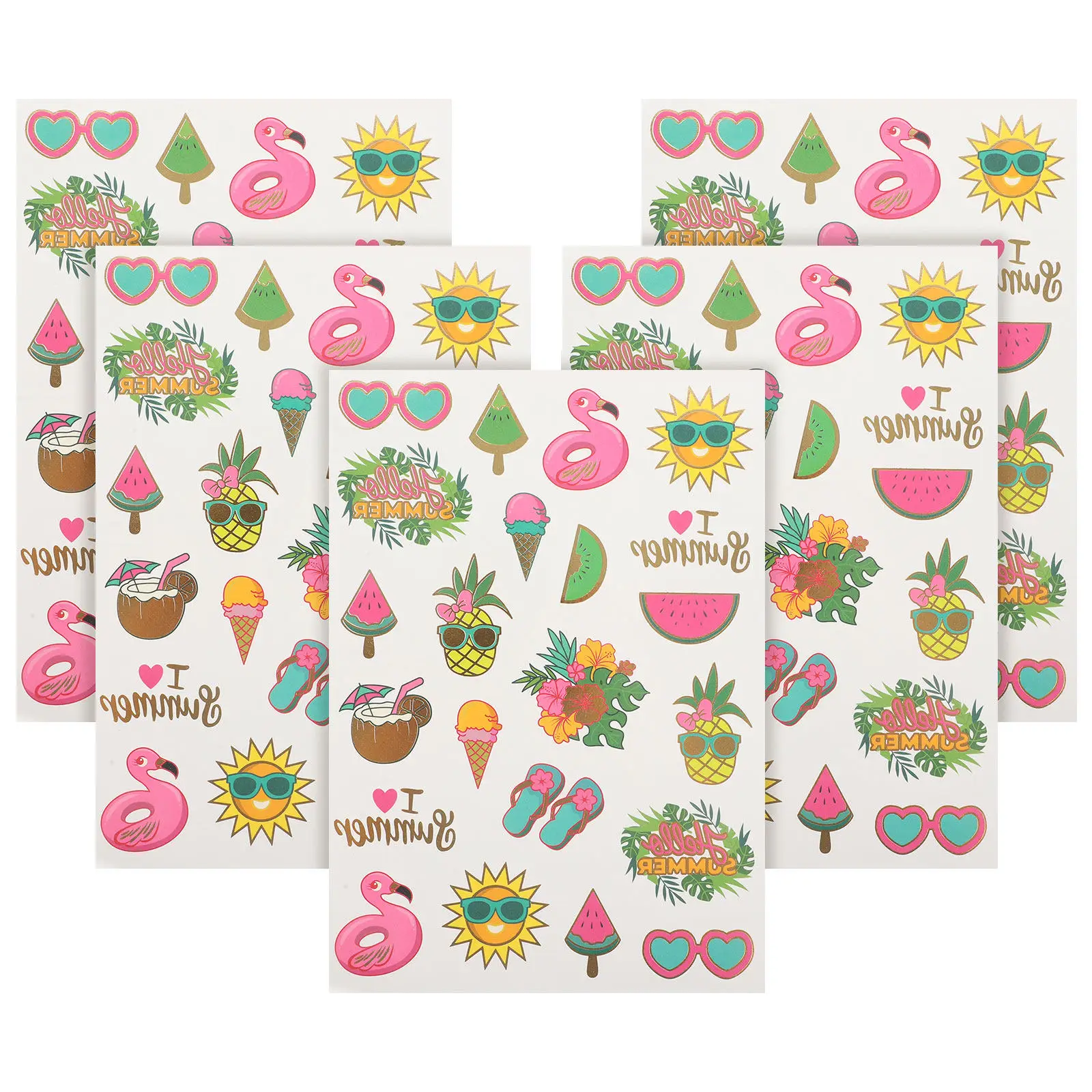 

5 шт. гавайских тату-наклеек для летних пляжных вечеринок, водонепроницаемые временные татуировки для тела, безопасные, долговечные, из ПВХ