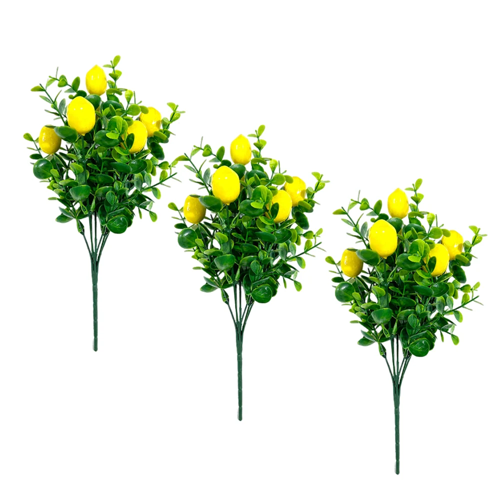 

3pcs Artificial Lemon Branches Faux Eucalyptus Green Plant Decor Plastic Fruit Non Fading ReusableArtificial Bunches