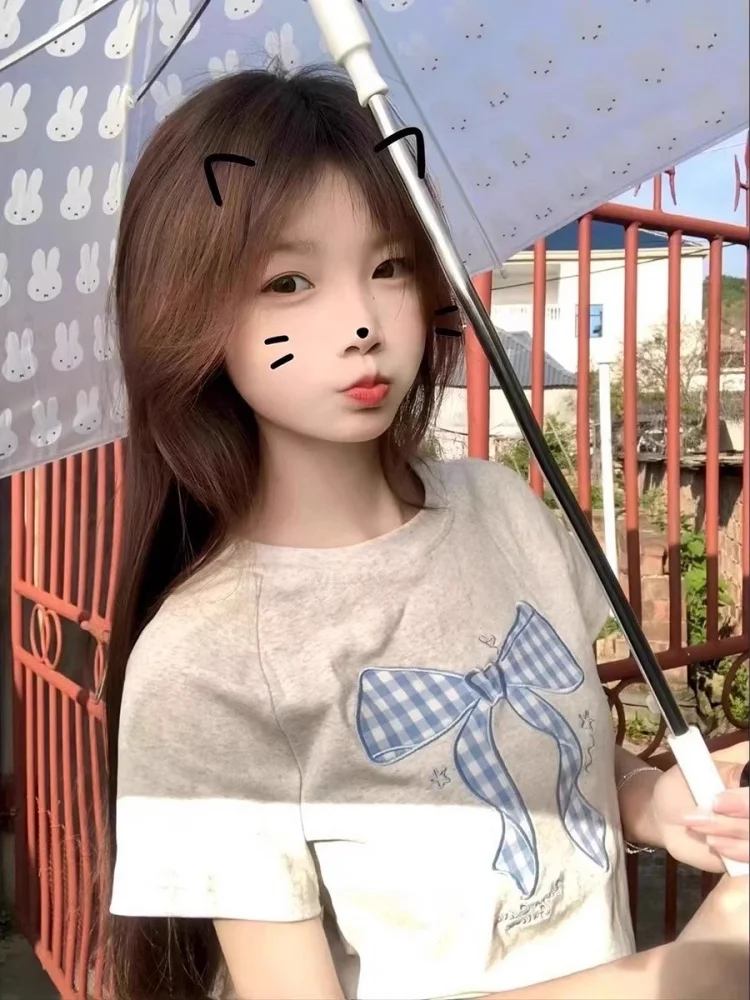 Coreano Sle Falso Top in due pezzi Donna Inverno Taglia piccola Colore Blo Plaid Splice Nodo oulder Inserto ort Sve...