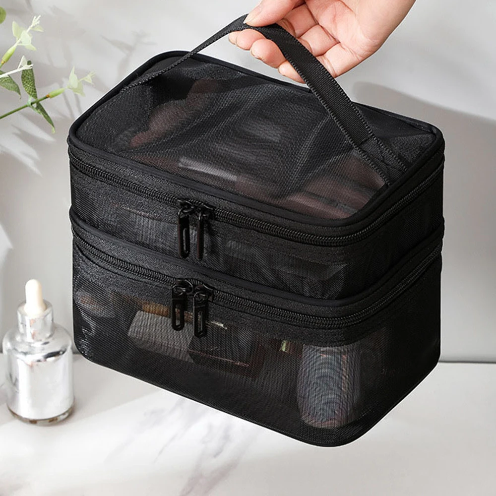 1/2/3 Layers Portable Mesh Travel Lightweight Cosmetic Storage Bags Large Capacity Toiletry Bag for Home Hotel Makeup