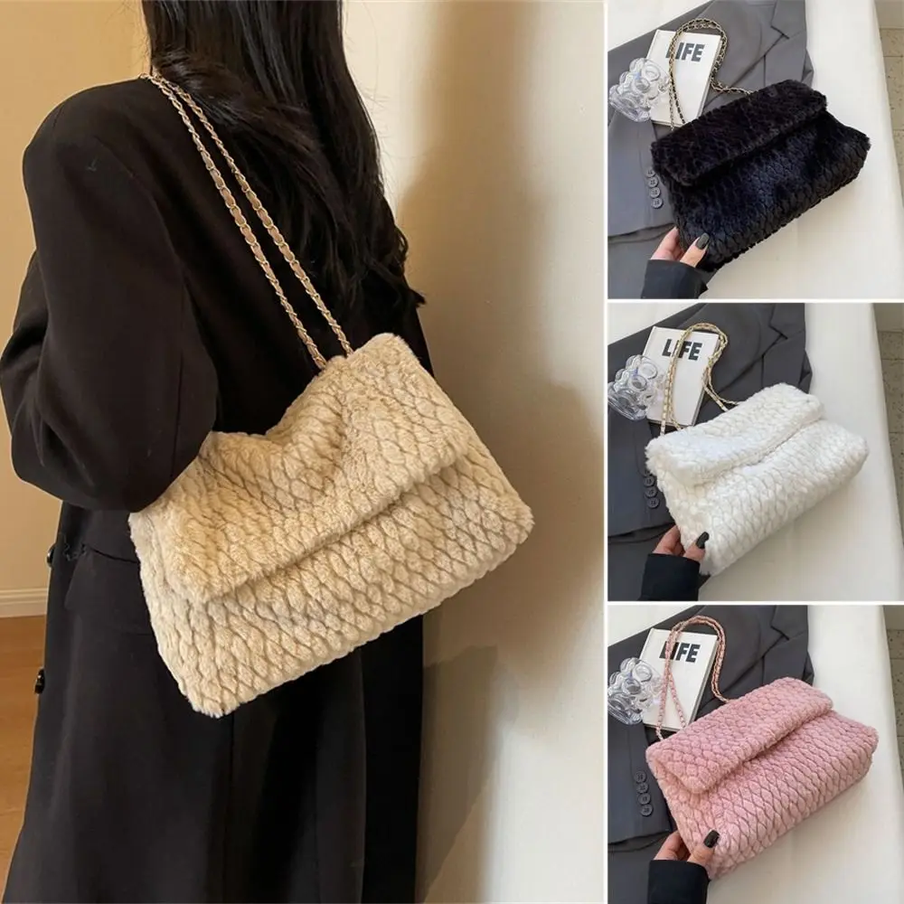 

Furry Shoulder Bag Casual Soft Plush Solid Color Messenger Bag Large Capacity Handbags Women Girls