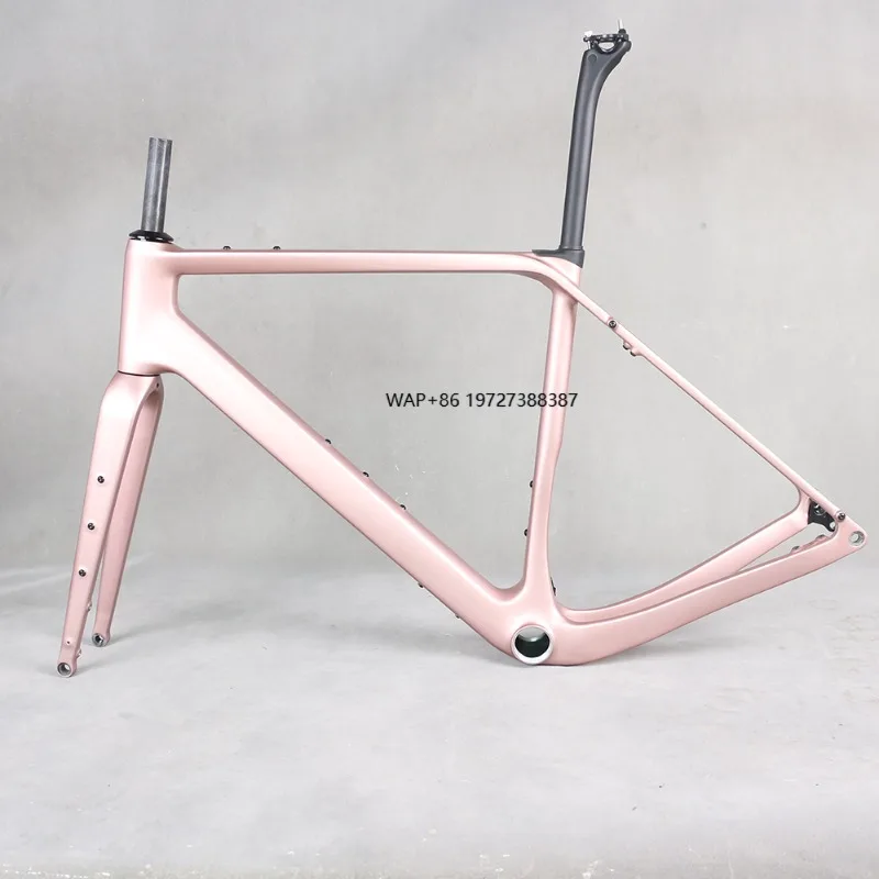 

Carbon Frame Disc Brake Gravel Bike Full Hidden Cable Bicycle Part Carbon Fiber T1000 T47 Max Tire 700X50C Rose Gold GR048